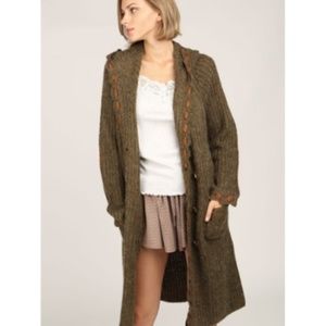 POL Boho Hooded Cardigan w/ Suede Elbow Patches